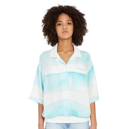 VOLCOM STAY STRIPES WOVEN SS PALE AQUA M