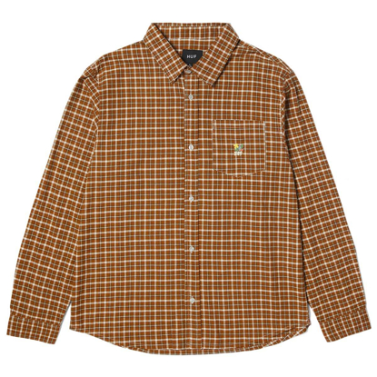 HUF ECHO OXFORD PLAID LS SHIRT RUSSET XL