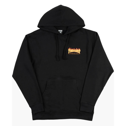 SANTA CRUZ THRASHER FLAME DOT HOODED RELAXED LONG PULLOVER BLACK S