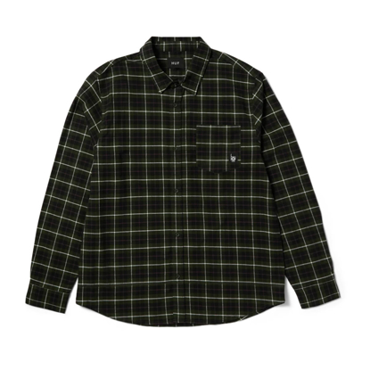 HUF MODAL L/S PLAID SHIRT OLIVE M