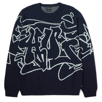 HUF OUTLINES CREWNECK PULLOVER NAVY XL